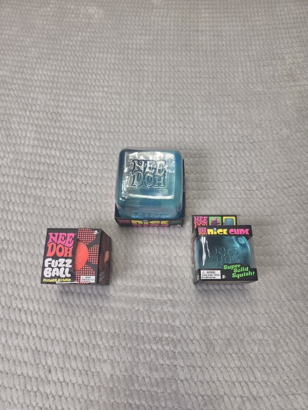 Needoh Nice Berg XL Needoh Fuzz Ball & Needoh Nice Cube Viral Squishy